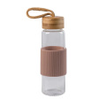 350ml glass water bottle with bamboo top glass water bottle with silicone sleeve